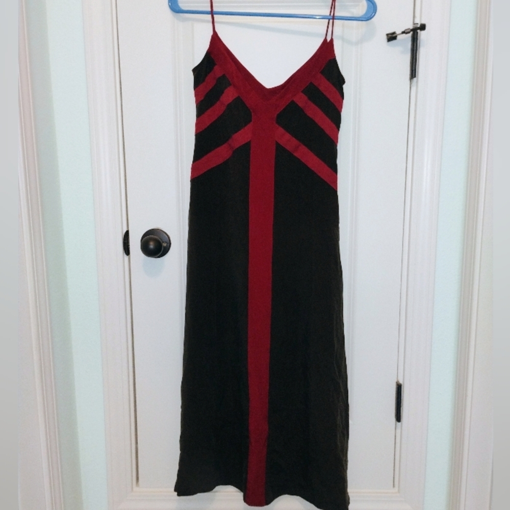 Vintage Y2K Kenneth Cole Red And Brown Dress Size 0 Silk Blend Iso